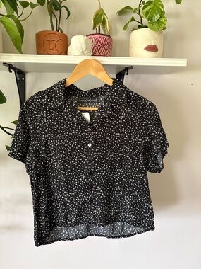 Daniel Hechter Black Short Sleeve Button-Down with White Floral Print